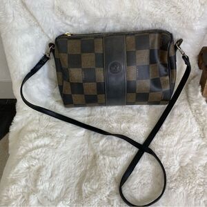 Fendi Vintage Zucca Monogram Black Coated Canvas Leather Mini Purse Crossbody